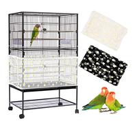 Lot de 2 grandes housses de cage à oiseaux, filet réglable en maille de nylon souple avec motif marguerites, protection contre les graines pour perroquet, perruche, ara, cages rondes et carrées (blanc