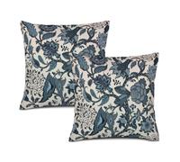 Lot de 2 grandes housses de coussin décoratives en lin de style bohème pour canapé, lit, sofa, taie d'oreiller bohème - 45 x 45 cm - Bleu sarcelle