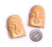 Lot de 2 grandes perles de Bouddha Sakyamuni en os sculpté Jaune 24 x 33 mm