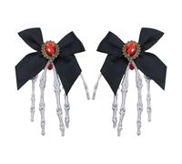 Lot de 2 grandes pinces à cheveux avec squelette - Avec tête de mort et pierre rouge - Pour fête d'Halloween ou de mariage