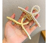 Lot de 2 grandes pinces à cheveux en métal pour femme - Or mat avec perles, pinces à cheveux épaisses et antidérapantes filetées brillantes pour cheveux longs