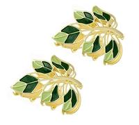 Lot de 2 grandes pinces à cheveux en métal vert avec fleur et feuille - Antidérapantes - Non cassées - Forte tenue - Accessoires de cheveux tendance pour femmes et filles avec des cheveux longs et