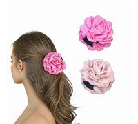 Lot de 2 grandes pinces à griffes faites à la main en forme de fleur de plumeria de 10,2 cm - Élégantes roses rouges et violettes roses pour cheveux épais et fins pour la Saint-Valentin, la plage, les