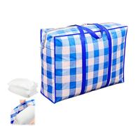 Lot de 2 grandes sacs de rangement avec poignées, grands sacs de déménagement avec fermetures éclair, sacs de voyage à carreaux pour vêtements, voyages festifs et rangement saisonnier (bleu, 56L)