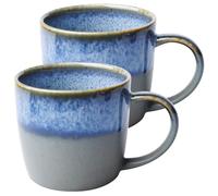 Lot de 2 grandes tasses à café en céramique - 450 ml - Avec anse - Motif océan - Passe au lave-vaisselle - Pour café, thé, lait - Bleu