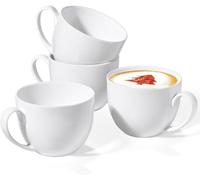 Lot de 2 grandes tasses à café en porcelaine anglaise avec poignée pour boissons chaudes, céréales, salade, dessert, café, thé, latte, jus de cacao - 650 ml