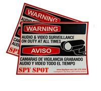 Lot de 2 grands autocollants de surveillance audio et vidéo en vinyle résistant aux intempéries pour CCTV anglais et espagnol 23,6 x 17,8 cm
