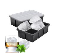 Lot de 2 grands bacs à glaçons carrés en silicone avec couvercle, faciles à démouler, pour congélateur, flexible, sans BPA, gros glaçons fondent lentement pour cocktails, fêtes, boissons (noir)