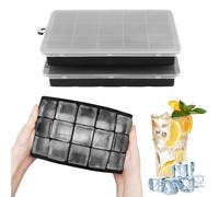 Lot de 2 grands bacs à glaçons carrés réutilisables en silicone à 15 compartiments avec couvercle pour boissons fraîches, whisky et cocktails Noir