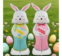 Lot de 2 grands ballons en aluminium 3D en forme de lapin debout avec base - Décorations de fête de Pâques pour intérieur ou extérieur - 150 cm - Pour intérieur ou extérieur - Pour jardin, cour
