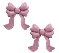 Lot de 2 grands ballons réutilisables en aluminium avec grand nœud - Décorations de fête sur le thème du nœud pour coquette, anniversaire, mariage (rose)