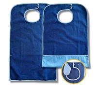 Lot de 2 Grands Bavoirs Pour Adultes | Doux, Imperméables et Elégants | Réglables avec Fermeture à Bouton-Pression | Rabat Récupérateur | Lavables en Machine | Pour Personnes Âgées ou Handicapées
