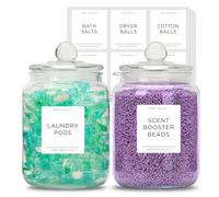 Lot de 2 grands bocaux en verre pour l'organisation de la buanderie, conteneurs en verre de 2000 ml avec étiquettes, bocaux de rangement avec couvercles hermétiques pour lessive