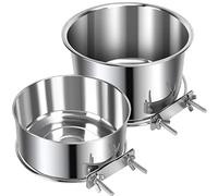 Lot de 2 Grands Bols à Eau pour Animal Domestique en Acier Inoxydable - Anti-déversement - avec Support de Serrage - pour Chiens de Taille Moyenne et Grande - 18 x 8,9 cm et 16 x 6,6 cm