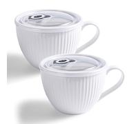Lot de 2 grands bols à soupe en céramique avec couvercle, 680 ml, passent au micro-ondes, avec poignées pour ramen, porridge, préparation des repas, petit déjeuner, cadeau idéal pour pendaison de