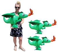 Lot de 2 grands dragons gonflables verts de 76,2 cm volants, suspendus et autonomes, décoration parfaite pour fête d'anniversaire sur le thème du château du roi du trône