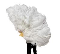 Lot de 2 grands éventails pliables en plumes d'autruche 13 os pour fête de mariage, spectacle, 100 cm, gauche et droite - Blanc
