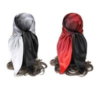 Lot de 2 grands foulards carrés en satin de 88,9 cm, bandana soyeux pour dormir et envelopper les cheveux, noir et blanc, noir et rouge
