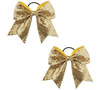 Lot de 2 grands nœuds à paillettes dorés de 17,8 cm pour queue de cheval - Fait à la main - Pour pom-pom girl, adolescente, fille, université - Doré à paillettes