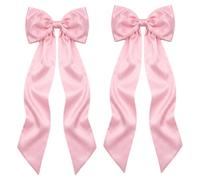 Lot de 2 grands nœuds avec pinces à cheveux pour décoration de chambre à coquette, ruban de satin pastel géant à suspendre, décoration murale, coquette d'anniversaire, fête prénatale et mariage
