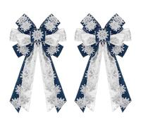 Lot de 2 grands nœuds de Noël - 27 x 50 cm - Décorations pour sommet de sapin de Noël, couronne, guirlande, fenêtre, porte d'entrée, cabine, fête de vacances, décoration d'intérieur (bleu et blanc)