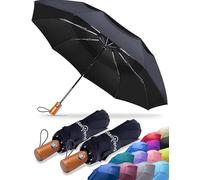 Lot de 2 grands parapluies coupe-vent de qualité supérieure pour la pluie - Parapluie de voyage pliable automatique pour sac à dos - Parapluie portable surdimensionné noir compact pour homme et femme