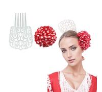 Lot de 2 grands peignes à cheveux motif flamant rose pour femme, accessoire de fête sévillane, foire andalouse, costume régional de flamant rose (blanc rouge, grand)