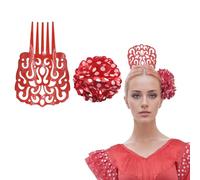 Lot de 2 grands peignes à cheveux motif flamant rose pour femme, accessoire de fête sévillane, foire andalouse, costume régional flamant rose (rouge blanc, grand)