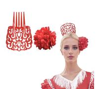 Lot de 2 grands peignes à cheveux motif flamant rose pour femme, accessoire de fête sévillane, foire andalouse, costume régional flamant rose (rouge uni, grand)