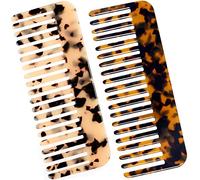 Lot de 2 grands peignes démêlants en cellulose à dents larges pour cheveux épais, bouclés et ondulés