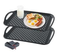 Lot de 2 grands plateaux antidérapants avec poignée et pointe antidérapante pour apéritifs, fruits, desserts, fêtes, petits déjeuners (grand, noir)