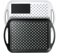 Lot de 2 grands plateaux de service antidérapants avec poignées, double plateau antidérapant en caoutchouc pour manger, dîner, petit déjeuner, sur le canapé/la télévision (noir et blanc)
