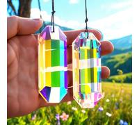 Lot de 2 grands prismes en cristal de 7,5 cm, attrape-soleil d'intérieur en cristal à suspendre avec prisme en verre coloré Ab, arc-en-ciel pour fenêtres, jardin, décoration d'intérieur