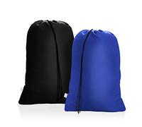 Lot de 2 grands sacs à linge 71,1 x 114,3 cm, extra résistants, sacs à linge sales, sac à linge avec cordon de serrage, sac à linge de voyage pour camping, maison, université, bleu + noir