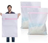 Lot de 2 grands sacs à linge en maille de 60 x 90 cm avec fermeture éclair et cordon de serrage, sac de lavage en maille durable pour linge délicat, lingerie, chaussettes, vêtements de bébé