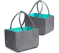 Lot de 2 grands sacs de rangement, sacs de courses en feutre avec poignées, 30 L, sacs à linge pliables pour jouets, livres, vêtements, journaux (gris + vert)