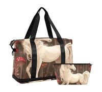 Lot de 2 grands sacs de transport avec sangle réglable Motif licornes blanches champignons, Mignon champignon licorne blanche dessin animé, 1 size