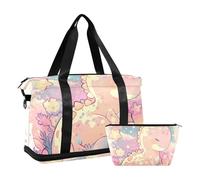 Lot de 2 grands sacs de voyage avec sangle réglable pour bébé dinosaure, couleurs pastel, pour voyage d'affaires, dessin animé bébé dinosaure enfantin doodle style couleurs pastel, 1 size