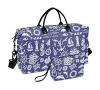 Lot de 2 grands sacs de voyage avec sangle réglable pour entraînement Motif icônes de la mer Bleu marine