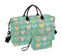 Lot de 2 grands sacs de voyage verts Valentine Love avec sangle réglable pour voyage en avion