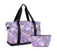 Lot de 2 grands sacs hologramme magique Calla Lily Carry On Personal Item Bag avec articles de toilette pour yoga