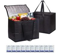 Lot de 2 grands sacs isothermes de 40 l - 10 sacs à glace - Pliable (41 x 26 x 33 cm) - Sac isotherme - Grand sac isotherme pour le shopping, le camping et les pique-niques - Sac isotherme avec