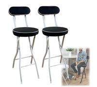 Lot de 2 grands tabourets de bar pliants rembourrés en polyuréthane avec dossier et repose-pieds pour cuisine, petit déjeuner, comptoir pour extérieur, café, magasin, noir et blanc (55,9 cm)