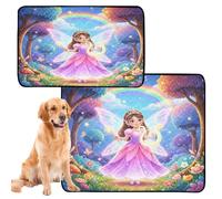 Lot de 2 grands tapis d'urine pour chien lavables et antidérapants pour cage d'avion 61 x 91,4 cm + 91,4 x 106,7 cm imprimé château fée princesse