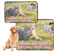 Lot de 2 grands tapis hygiéniques lavables pour chiens et chiens antidérapants pour siège de voiture 61 x 91,4 cm + 91,4 x 106,7 cm Meow and Woof to The Paw-Tastic Day