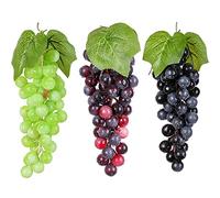 Lot de 2 grappes de raisin artificiel en caoutchouc givré de 22 cm pour décoration de mariage vintage - Fruits et vin - Vert et violet