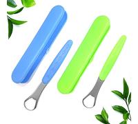 Lot de 2 gratte-langue pour adultes et enfants avec étui de voyage, brosse à langue en acier inoxydable de qualité médicale, auto-soins bucco-dentaires pour mauvaise haleine