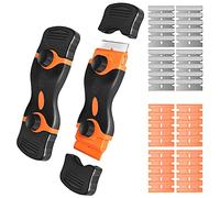 Lot de 2 grattoirs à verre à double tranchant en plastique avec 40 lames de rechange pour enlever les étiquettes, décalcomanies, sous-plancher, peinture sur verre,autocollants (double face)