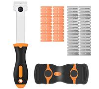 Lot de 2 grattoirs à verre à double tranchant en plastique avec 50 lames de rechange pour enlever les étiquettes, décalcomanies, sous-plancher, peinture du verre, autocollants (long manche)