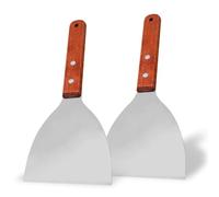 Lot de 2 grattoirs en acier inoxydable à bords inclinés avec poignée en bois, Spatule pour nourriture, crêpes, pizzas, pâtisseries à la maison